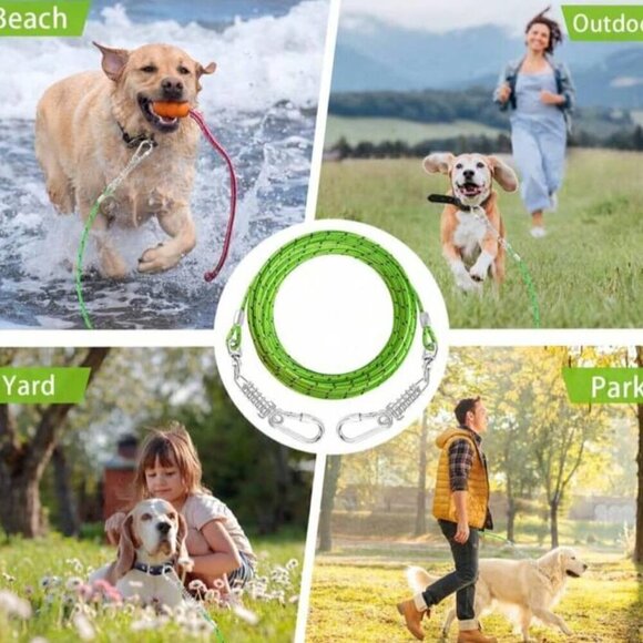 New Long Dog Tie Out Cable with double shock spring 30ft. - Picture 2 of 5